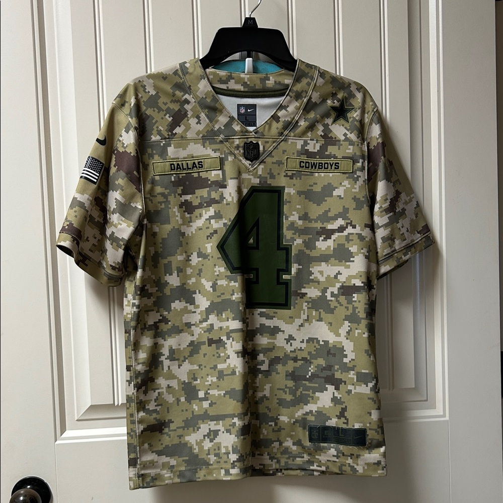 Nike Camo Dallas Cowboys #4 Football Jersey in Olive and Tan—Dak Prescott